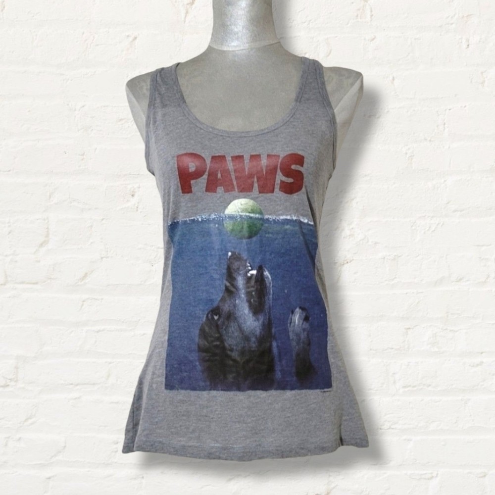 M Medium Paws Jaws Dog Racerback tank top gray